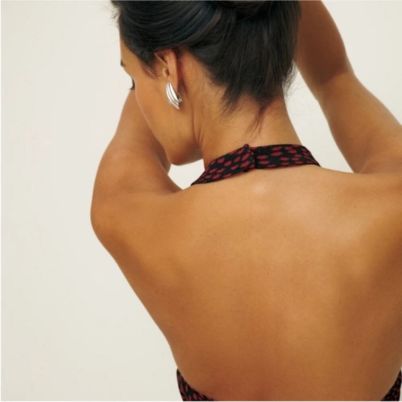 Reformation Delanie Black and Red Halter Dress size M - Picture 4 of 8